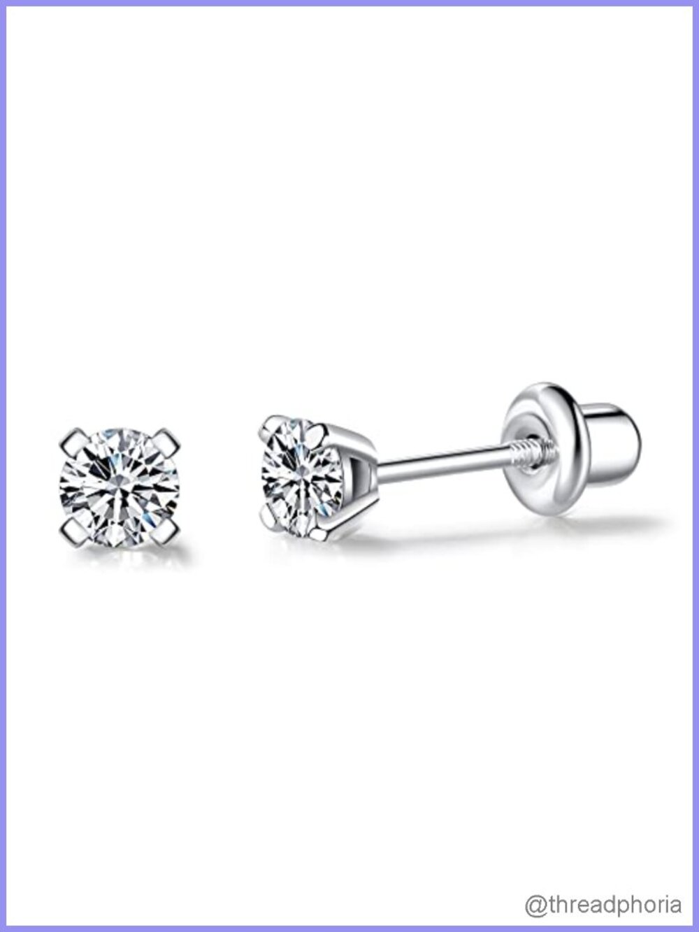 925 Sterling Silver Stud Earrings Screwback Cubic Zirconia Hypoallergenic